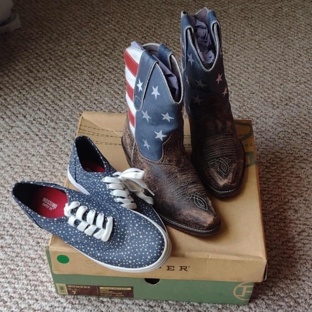 American Flag Cowboy Boots and Polka Dot Sneakers